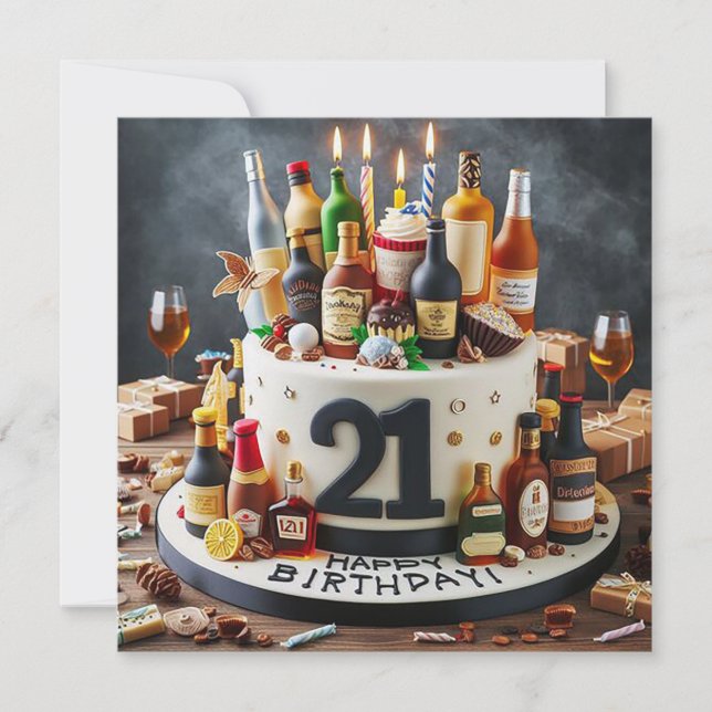 FUN 21ST BIRTHDAY CAKE CARD (Front)