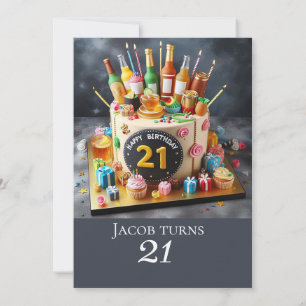 FUN 21st BIRTHDAY CAKE, CELEBRATION Invitation