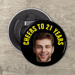 Fun 21st Birthday CUSTOM TEXT Photo Black Bottle Opener<br><div class="desc">Fun birthday photo bottle opener in a retro modern cutout photo design. The year is customizable to suit any birthday year, whether it be your 21st, 30th, 40th, 50th or 60th birthday party! To get the cutout effect please use a png file with the background already cut out. If not,...</div>