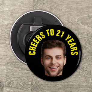 Fun 21st Birthday CUSTOM TEXT Photo Black Bottle Opener
