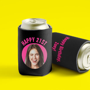 Fun 21st Birthday CUSTOM TEXT Photo Can Cooler