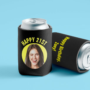 Fun 21st Birthday CUSTOM TEXT Photo Can Cooler