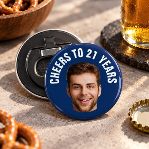 Fun 21st Birthday CUSTOM TEXT Photo Navy Bottle Opener