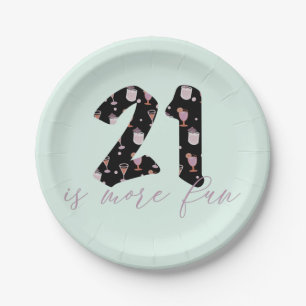 Fun 21st Birthday Cute Cocktail Pattern Paper Plates