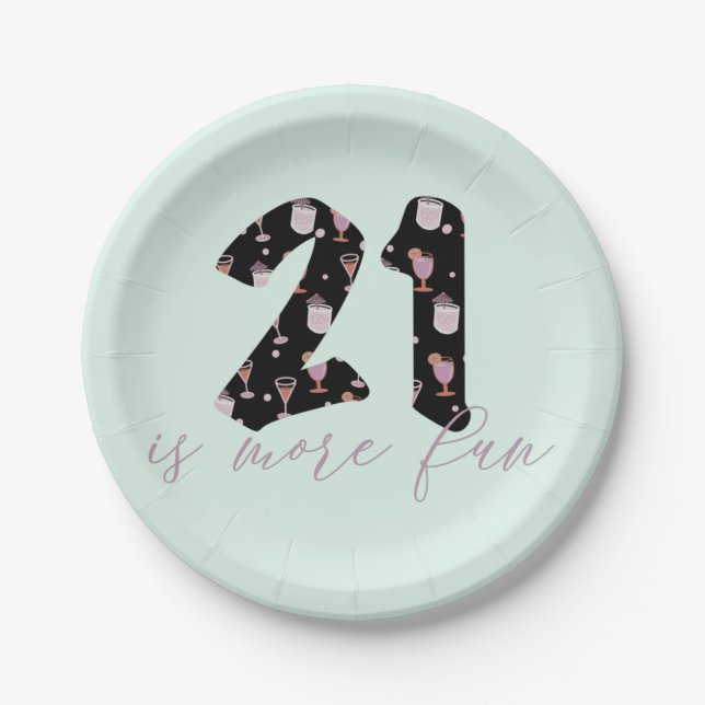 Fun 21st Birthday Cute Cocktail Pattern  Paper Plates (Front)