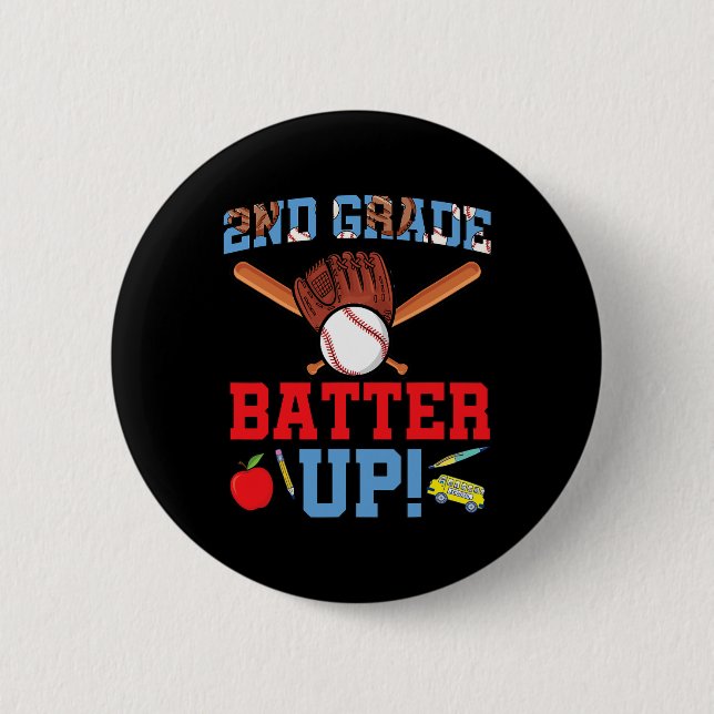 Fun 2nd Grade Baseball Player First Day Of School  Button (Front)