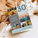 Fun 30 birthday blue 6 photo collage grid card<br><div class="desc">Modern simple 30th birthday pastel blue 6 photo collage grid with pastel light blue and gray editable colors and modern typography.</div>