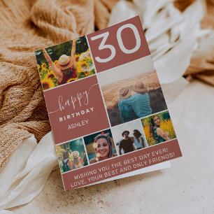Fun 30 birthday terracotta 6 photo collage grid card