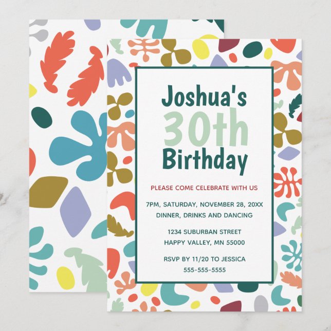 Fun 30th Birthday Custom Name and Details Invitation (Front/Back)