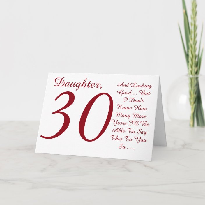 Fun 30th Birthday Daughter Red And White Text Card Zazzle Com