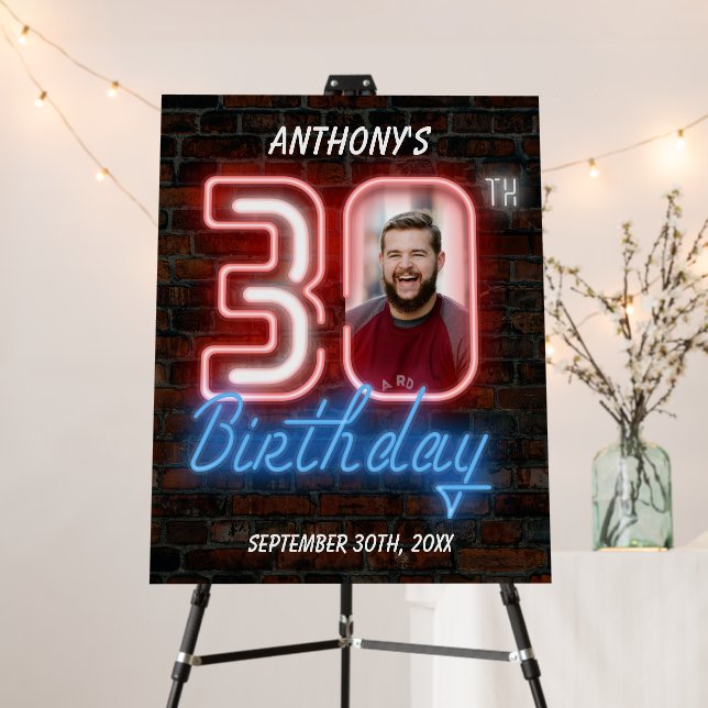 Fun 30th Birthday Retro Neon Sign Custom Photo (In Situ (Stand))