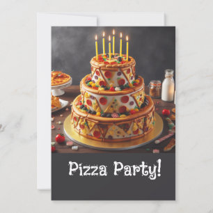 FUN 3 TIERD PIZZA BIRTHDAY CAKE PARTY INVITATION