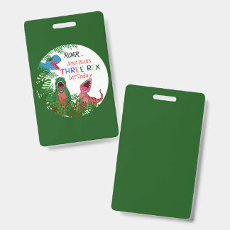 Fun 3rd Birthday Kid Jurrasic Three Rex Badge