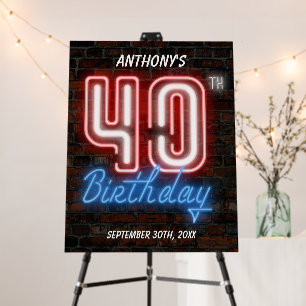 Fun 40th Birthday 80s Retro Typography Neon Custom Foam Board