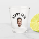 Fun 40th Birthday CUSTOM TEXT Photo  Shot Glass<br><div class="desc">Fun birthday photo shot glass in a retro modern design. Year is customizable to suit any birthday year, wether it be your 30th, 40th, 50th or 60th birthday party! To get the cutout effect please use a png file with background already cut out. If not, photo will appear as a...</div>