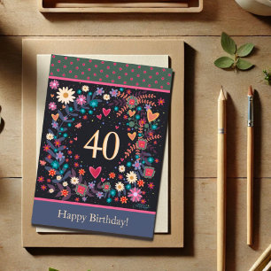 Fun 40th Birthday Floral Hearts Inspirivity Card