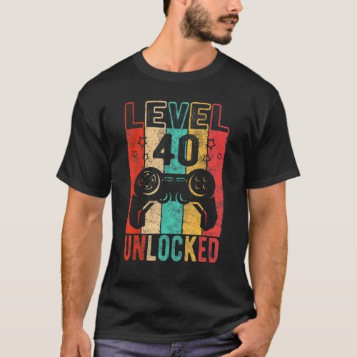 Fun 40th Birthday Level 40 Unlocked Retro Graphic  T_Shirt