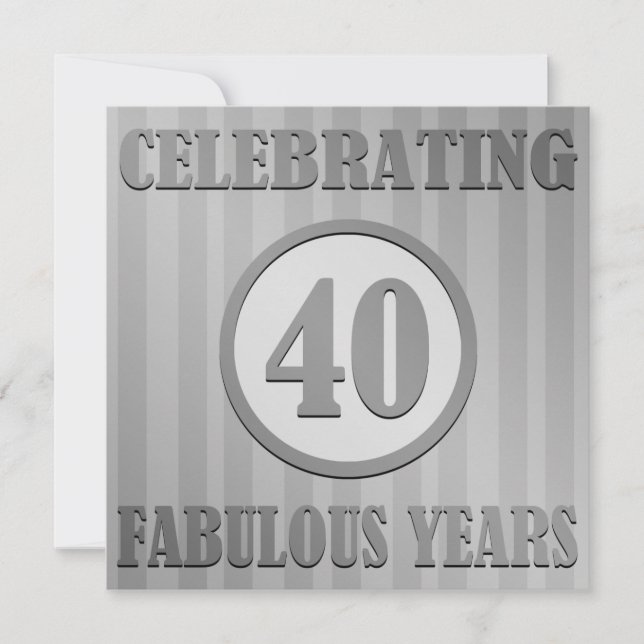 Fun 40th Birthday Party Invites (striped gray) (Front)