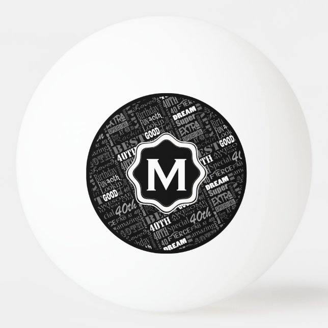 Fun 40th Birthday Party Personalized Monogram Ping Pong Ball (Front)