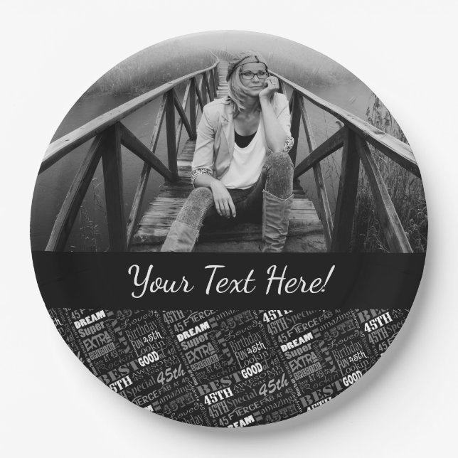 Fun 45th Birthday Party Personalized Monogram Paper Plates (Front)