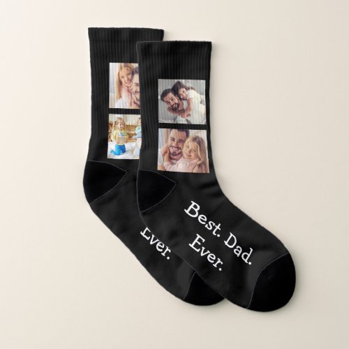 Fun 4 Photo Best Dad Ever Collage on Black Soc Socks
