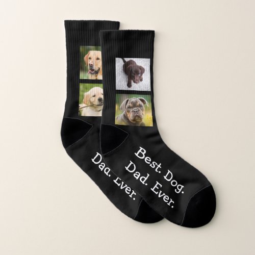 Fun 4 Photo Best Dog Dad Ever Collage on Black Socks