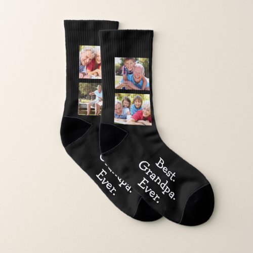 Fun 4 Photo Best Grandpa Ever Collage Black Socks