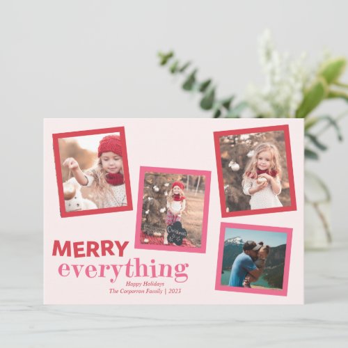 Fun 4 Photo Merry Everything Pink Holiday Card