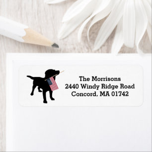 Fun 4th of July Black Lab with USA American Flag Label