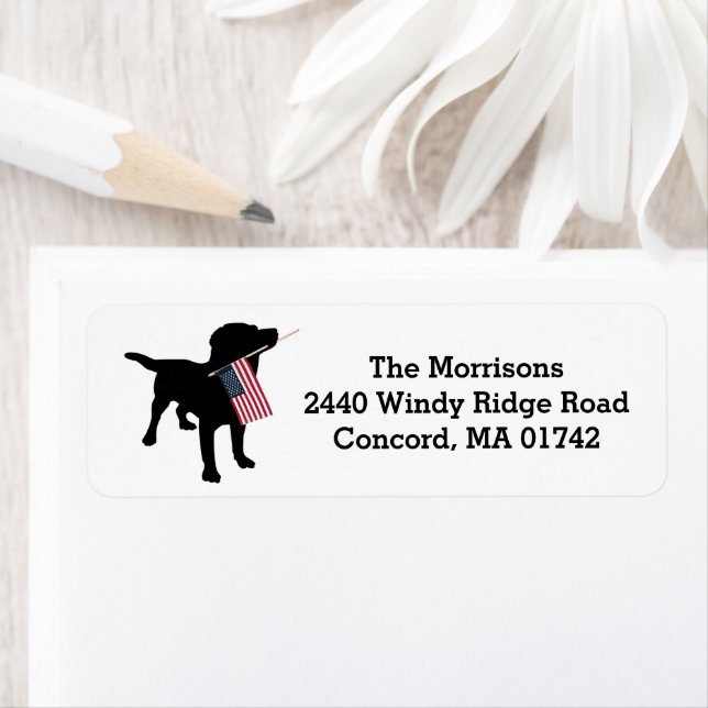Fun 4th of July Black Lab with USA American Flag Label (Insitu)