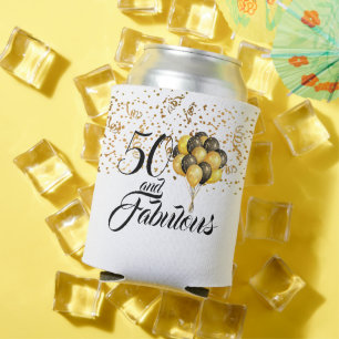 Fun 50 and Fabulous Gold Confetti Black Typography Can Cooler