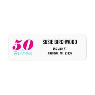 Fun 50 & Beachin Hot Pink Aquamarine Black Text Label