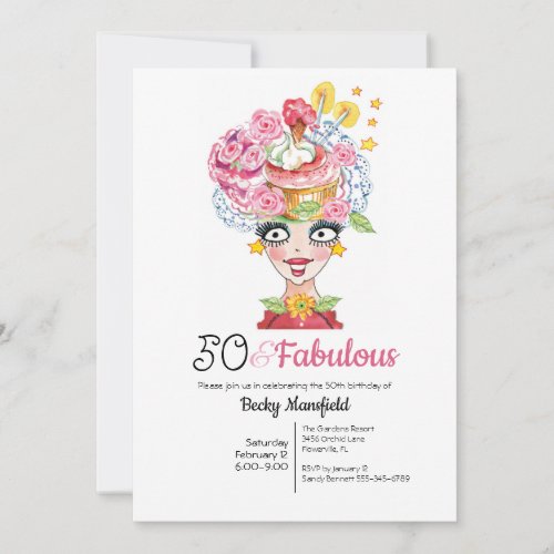 Fun 50  Fabulous Lady Hat Multi Pink Invitation