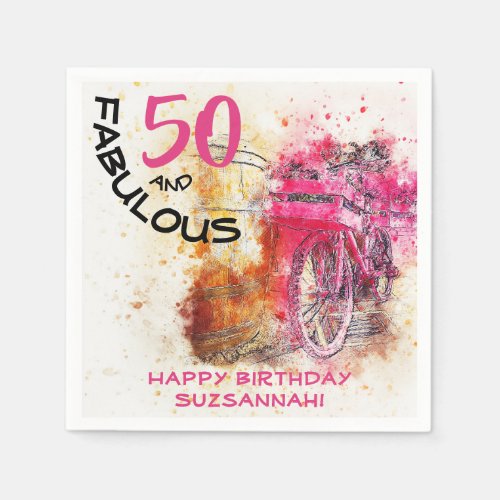 Fun 50_Year_Old Birthday Vintage Girly Bicycle Napkins