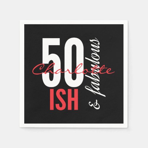 Fun 50ish and Fabulous Red  Black Typography Paper Napkins