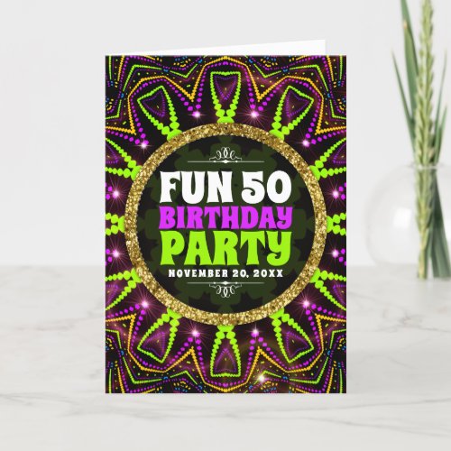 Fun 50th Birthday  Groovy Energy Rave Party Invitation