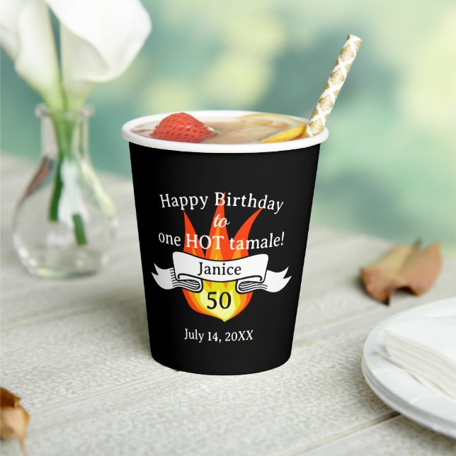 Fun 50th Birthday "Hot Tamale" Funny Fire Photo Paper Cups (Insitu)