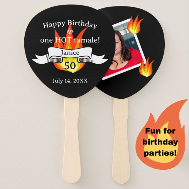 Fun 50th Birthday "Hot Tamale" Funny Personalized Hand Fan (Great for a birthday pool party or bbq! May be easily customized for any age birthday. )