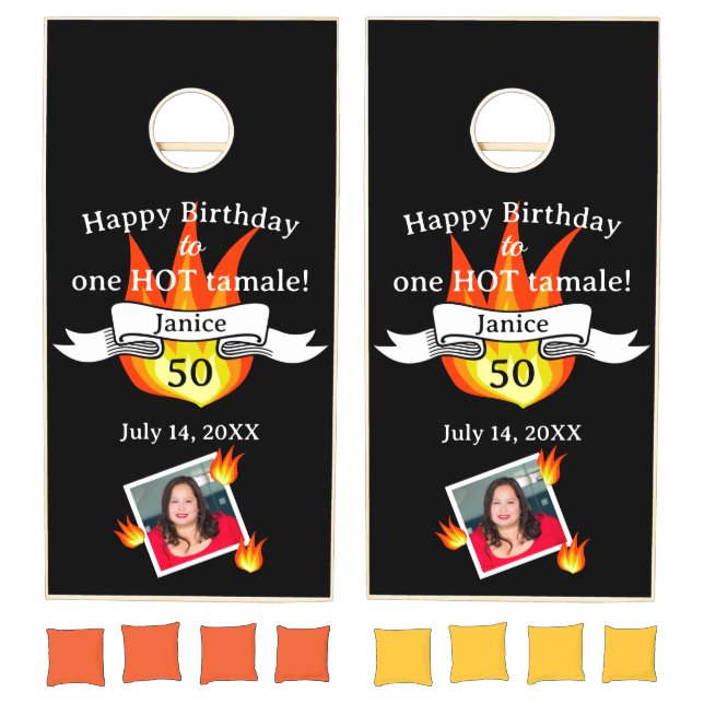 Fun 50th Birthday "Hot Tamale" Funny Photo  Cornhole Set (Set)