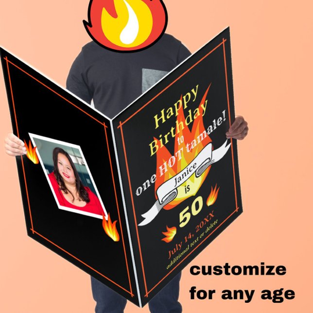 Fun 50th Birthday "Hot Tamale" HUGE Custom Photo Card (A fun 50th birthday card for the "Hot Tamale" in your life! May be customized for any age.)
