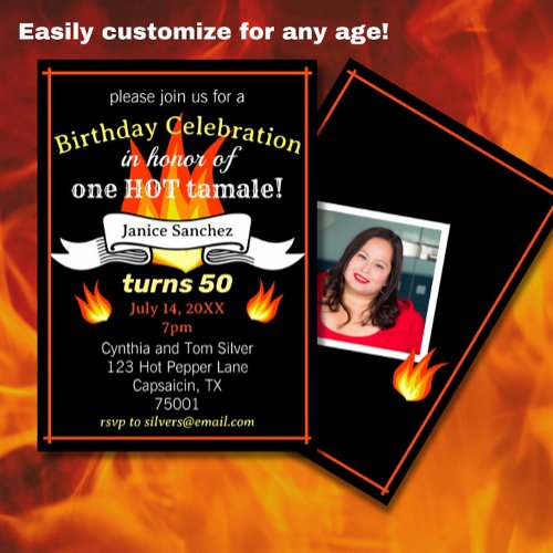 Fun 50th Birthday Hot Tamale Personalized Photo Invitation