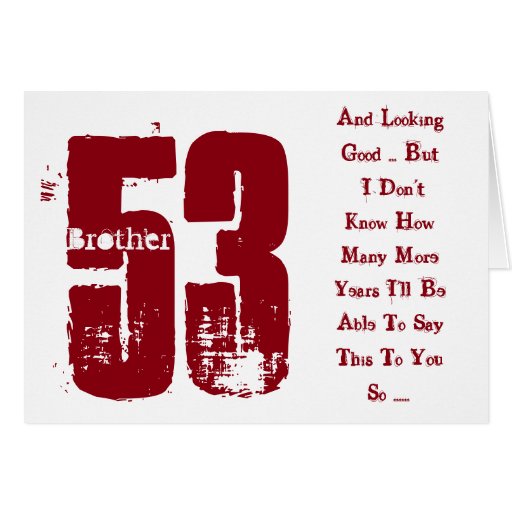 Fun, 53rd birthday, brother, red and white text. card | Zazzle