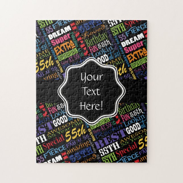 Fun 55th Birthday Party Personalized Monogram Jigsaw Puzzle (Vertical)