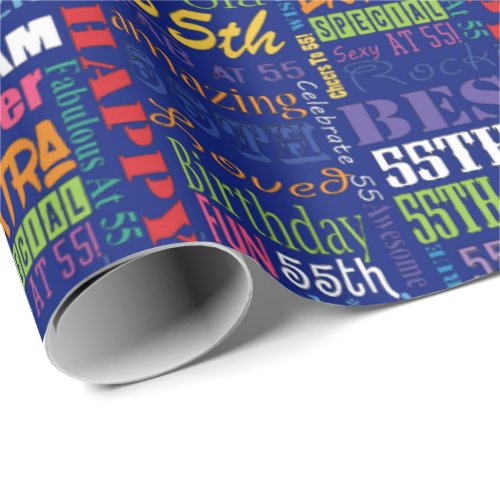 Fun 55th Birthday Party Personalized Monogram Wrapping Paper