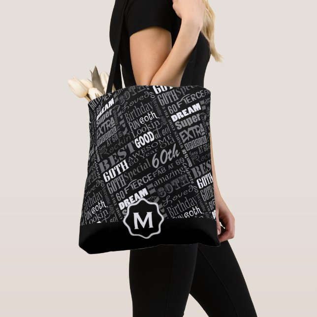 Fun 60th Birthday Party Personalized Monogram Tote Bag (Close Up)