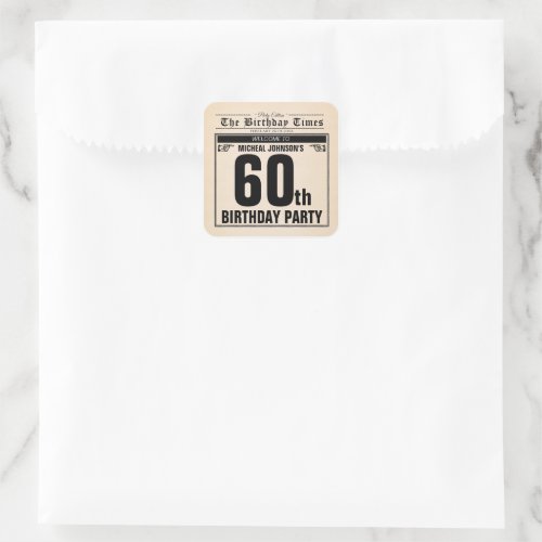 Fun 60th Birthday Vintage Newspaper Unique Custom Square Sticker