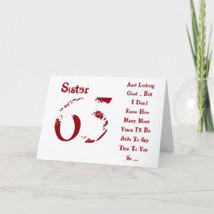 Fun, 65th birthday for sister, red and white text. card