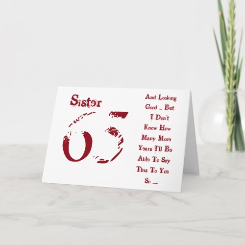 Fun 65th birthday for sister red and white text card