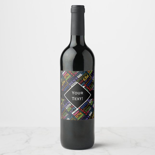 Fun 65th Birthday Party Personalized Monogram Wine Label (Front)