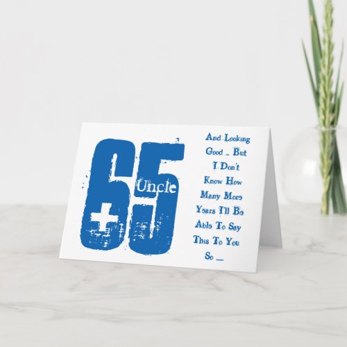 Fun 65th birthday uncle blue and white text card